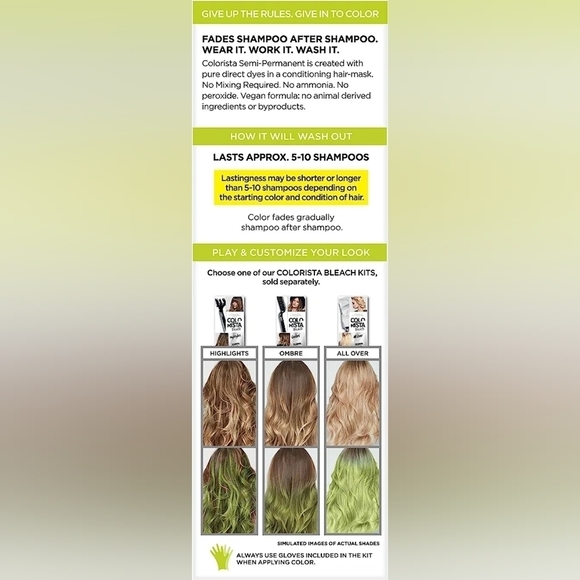 L'Oreal Lime Green Colorista Semi-Permanent Hair Colour - Picture 2 of 8